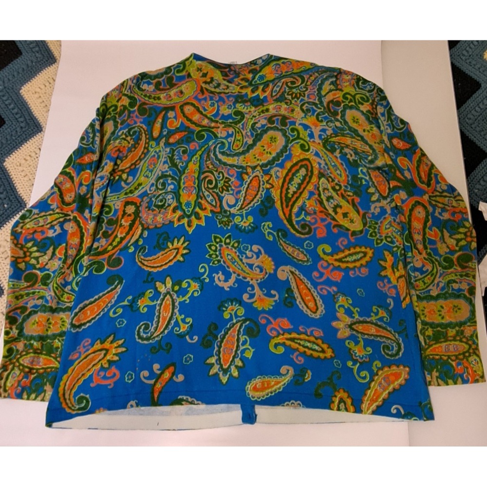 Isaac Mizrahi Live Blue Paisley Knit Cardigan XL Sweater Button Lightweight Soft - Picture 2 of 4